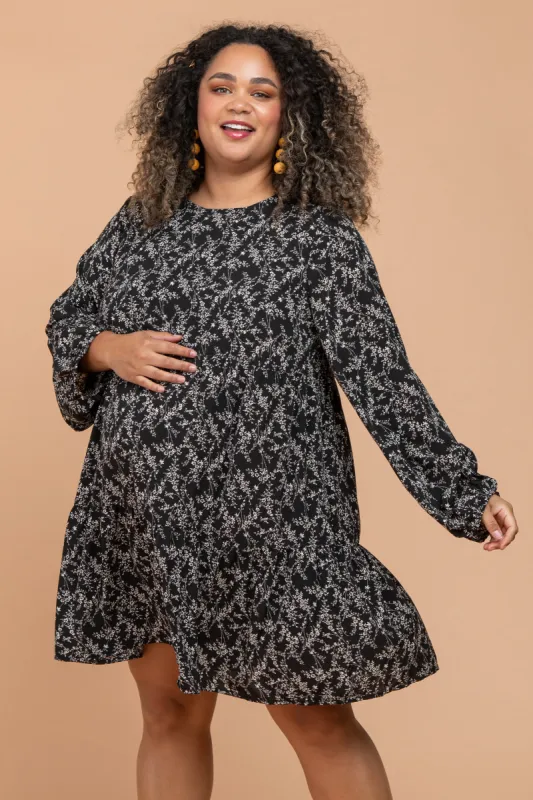 Black Floral Ruffle Hem Maternity Plus Dress sold by Pinkblush