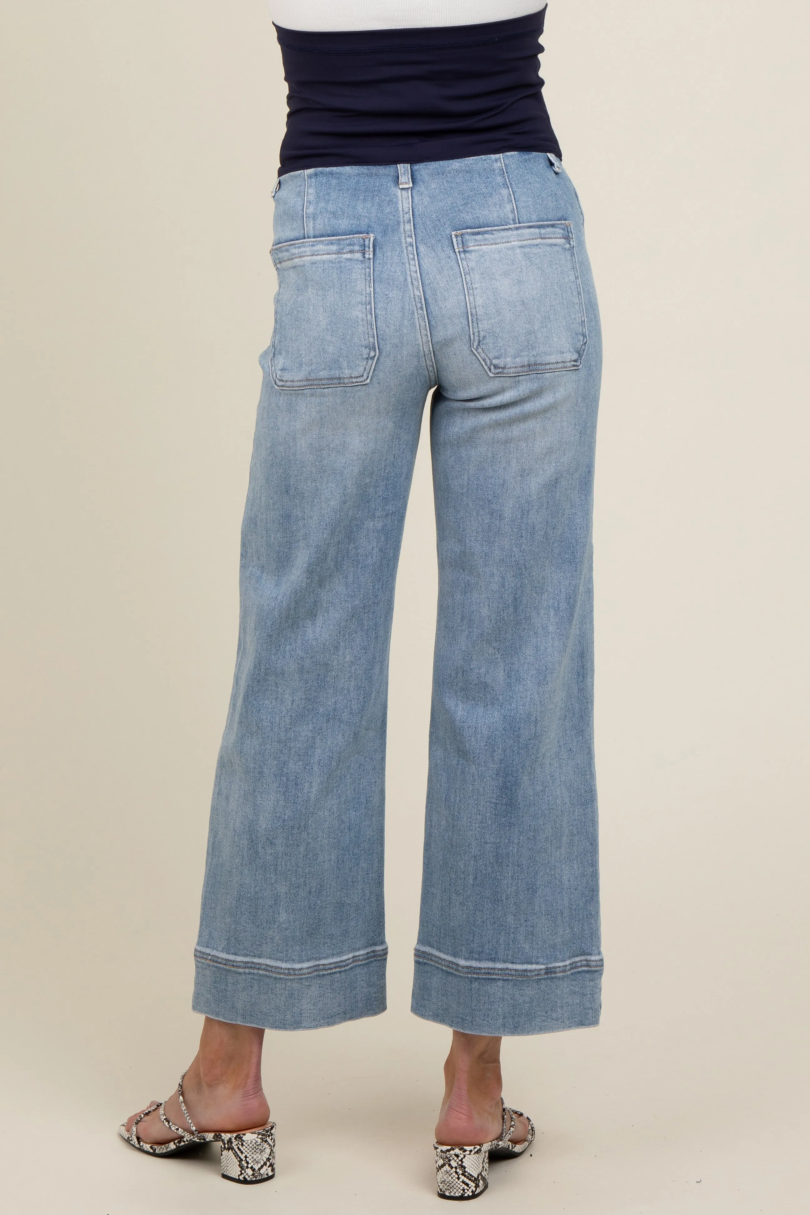 Light Blue Cuffed Wide Leg Maternity Jeans sold by Pinkblush product image thumbnail 5