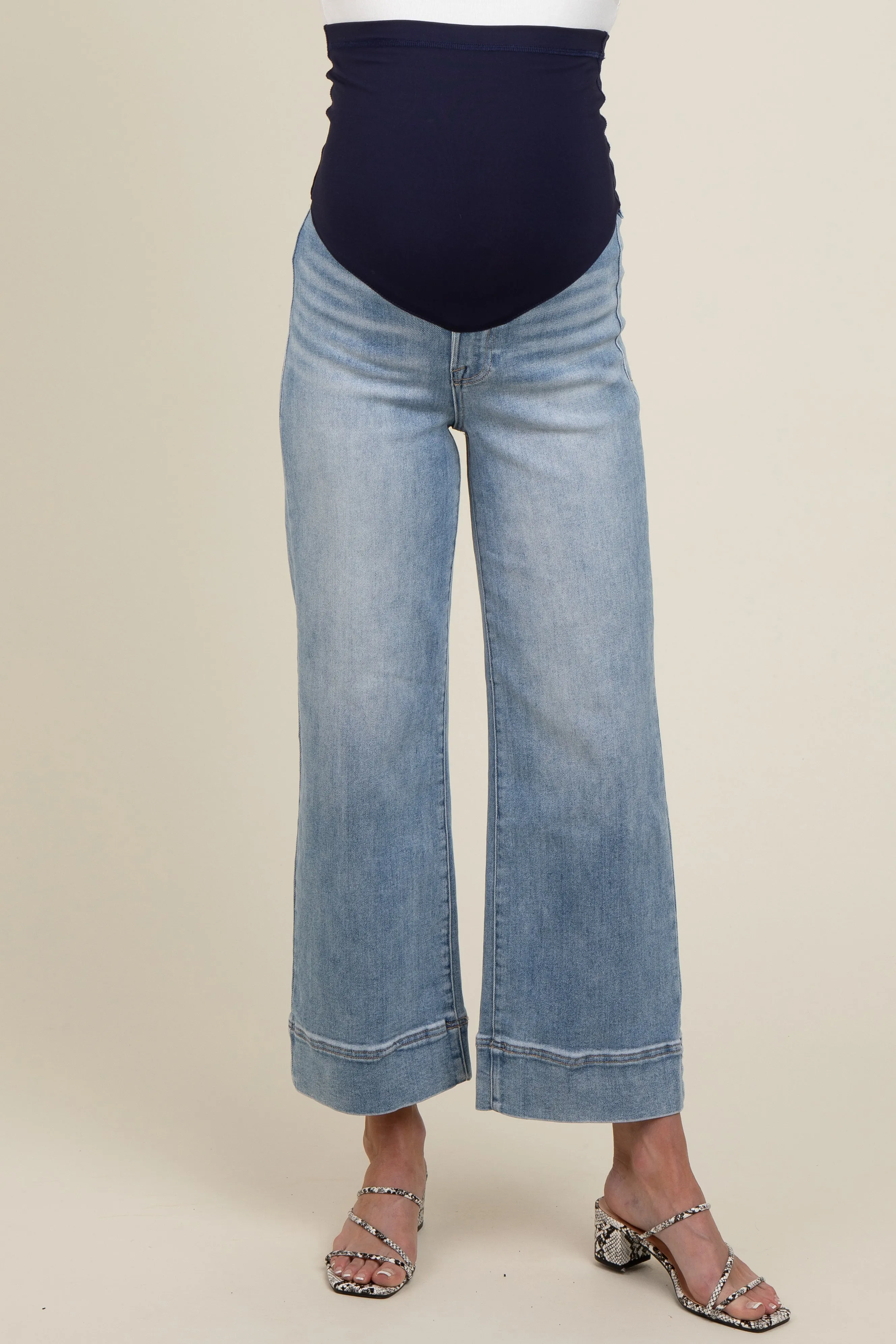 Light Blue Cuffed Wide Leg Maternity Jeans sold by Pinkblush product image thumbnail 3