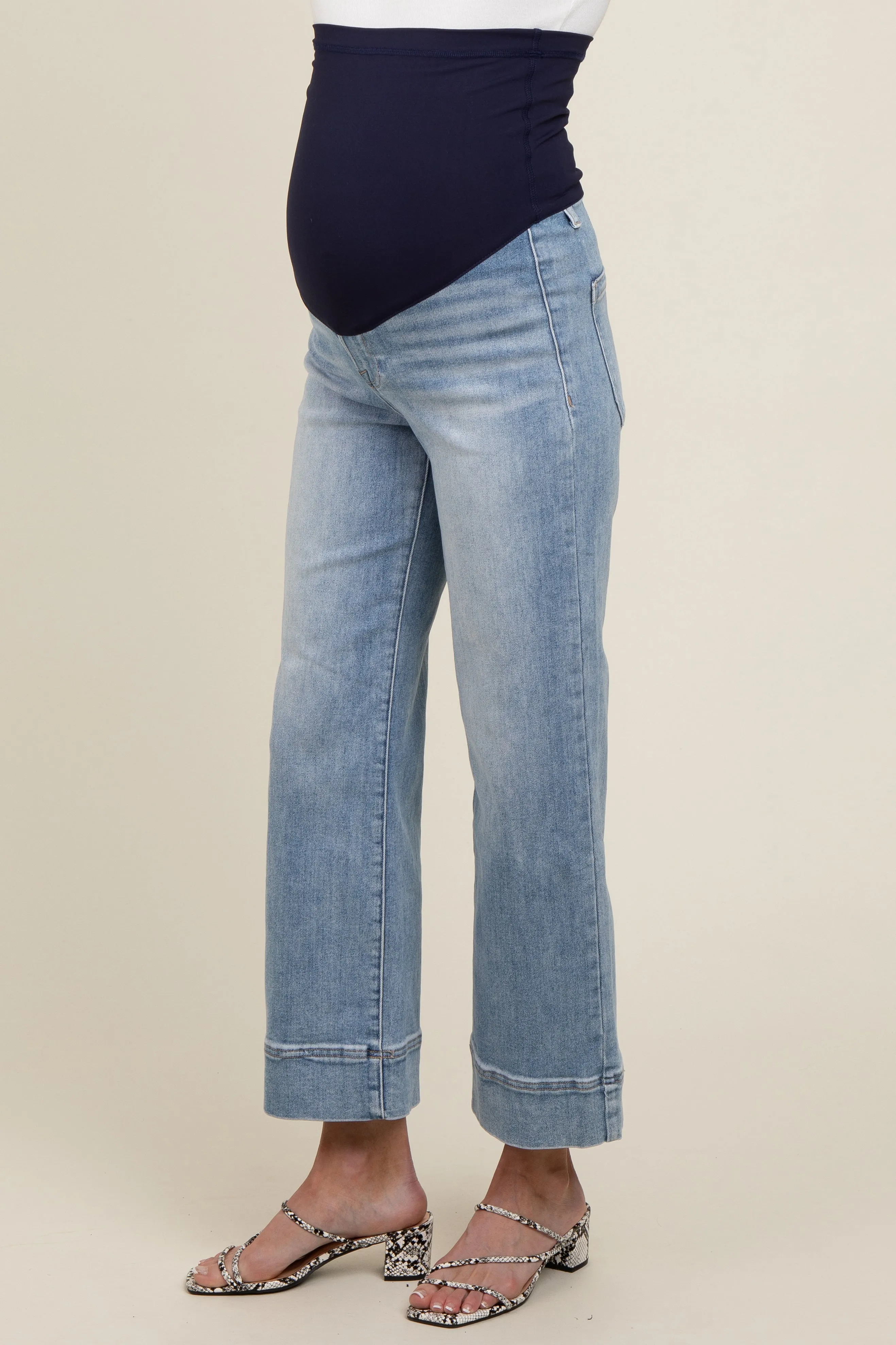 Light Blue Cuffed Wide Leg Maternity Jeans sold by Pinkblush product image thumbnail 4