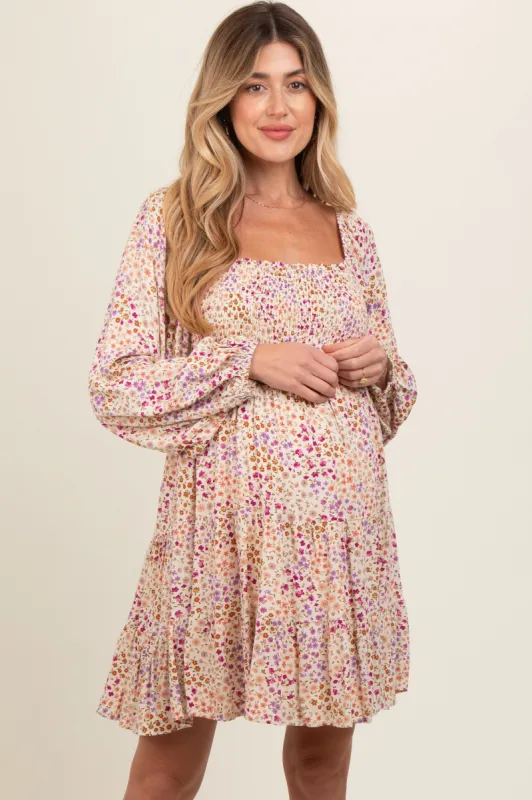 Multicolor Floral Print Smocked Maternity Dress sold by Pinkblush