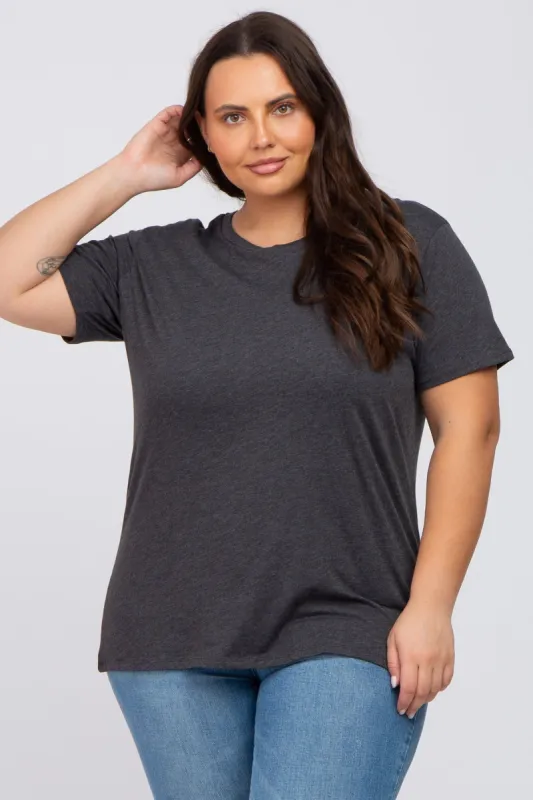 Charcoal Heathered Short Sleeve Plus Top sold by Pinkblush