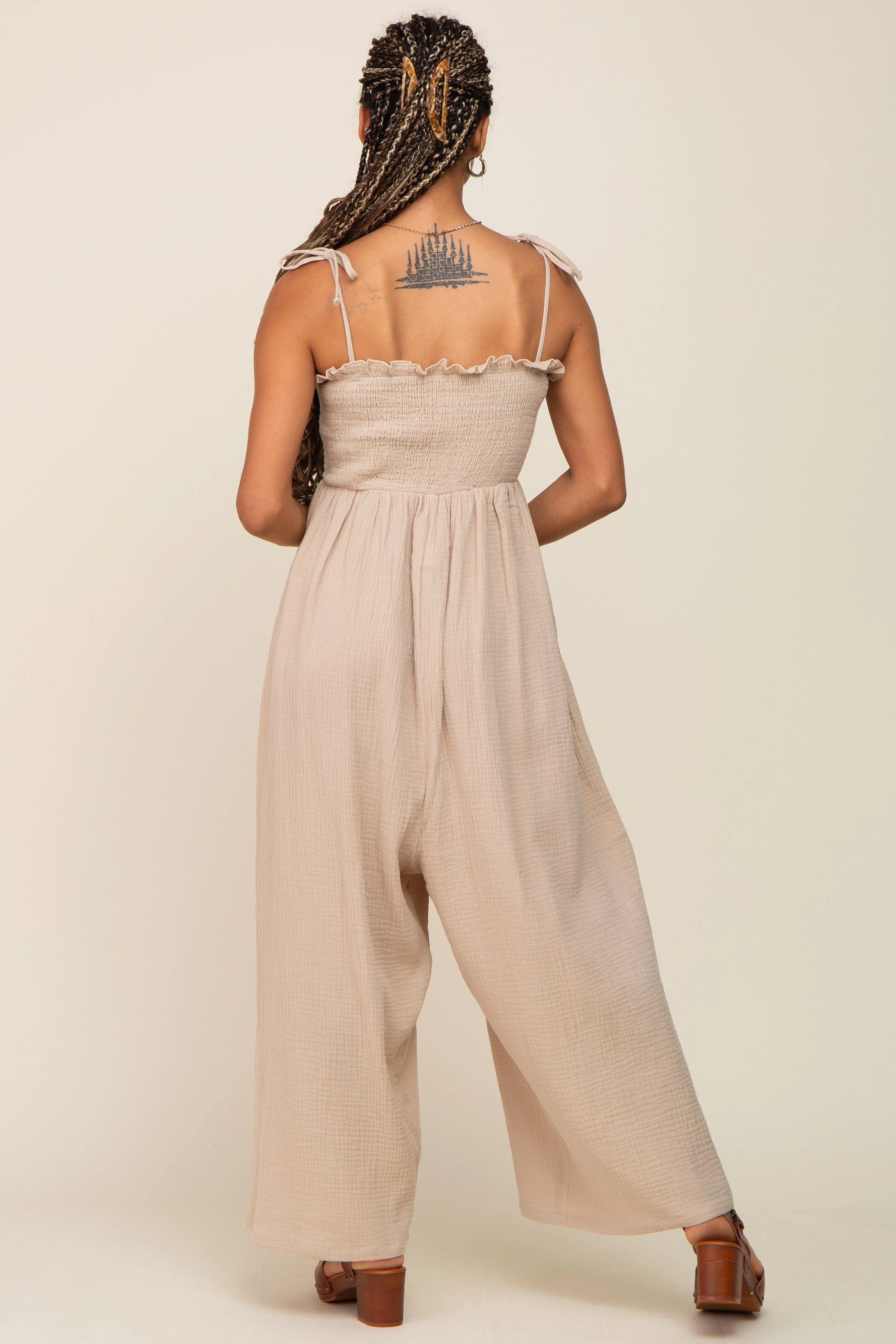 Taupe Sleeveless Cropped Jumpsuit sold by Pinkblush product image thumbnail 3