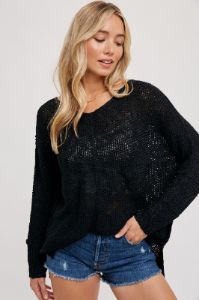 Black Chunky Knit Side Slit Maternity Sweater sold by Pinkblush