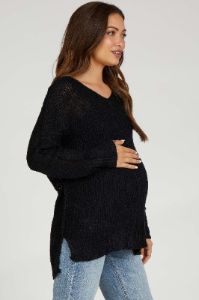 Black Chunky Knit Side Slit Maternity Sweater sold by Pinkblush