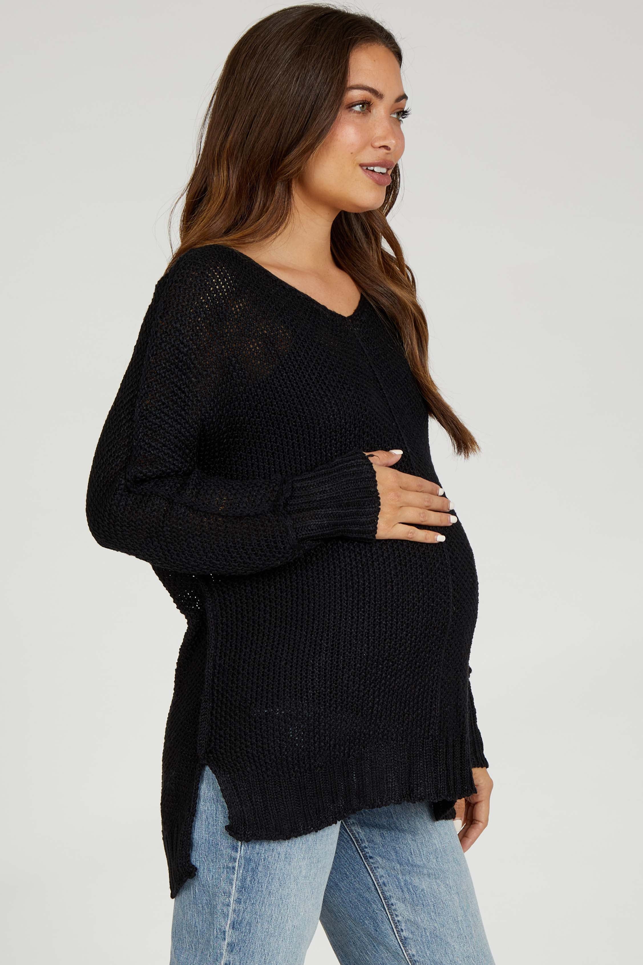 Black Chunky Knit Side Slit Maternity Sweater sold by Pinkblush product image thumbnail 2
