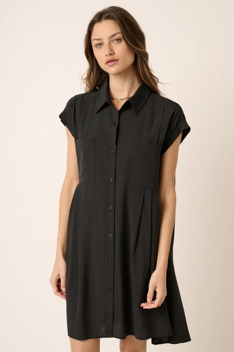 Black Pleat Detail Front Oversize Shirt Mini Dress sold by Pinkblush