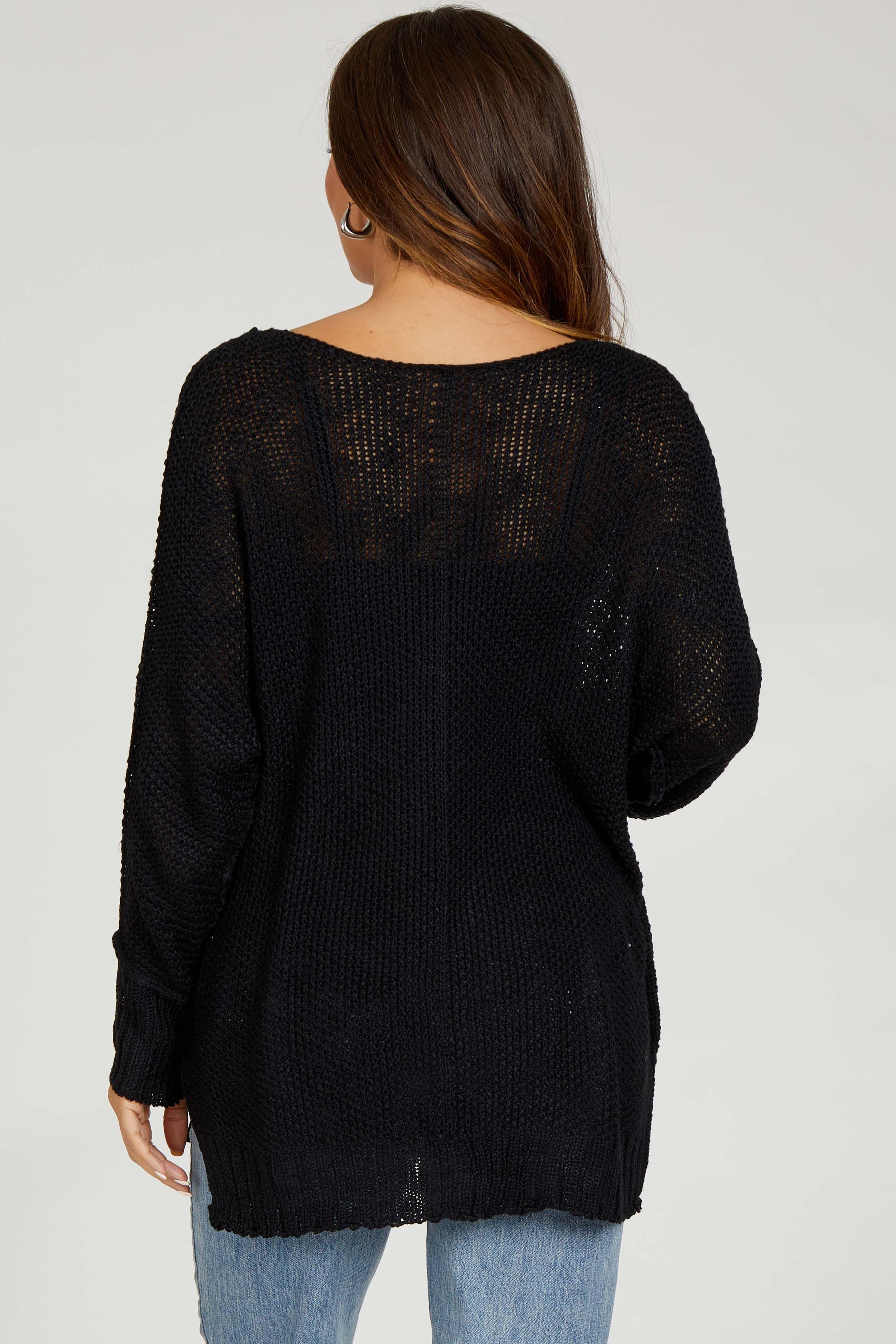 Black Chunky Knit Side Slit Maternity Sweater sold by Pinkblush product image thumbnail 3