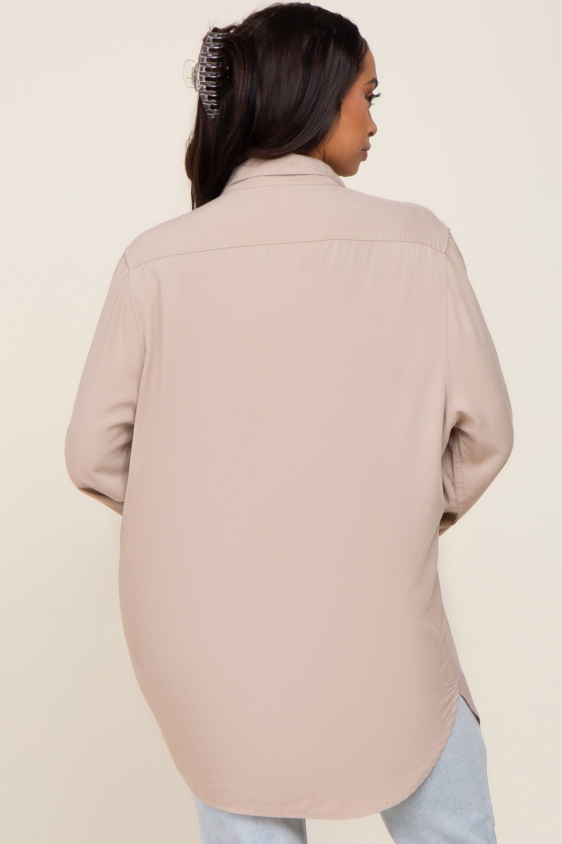 Beige Oversized Button Down Blouse sold by Pinkblush product image thumbnail 4