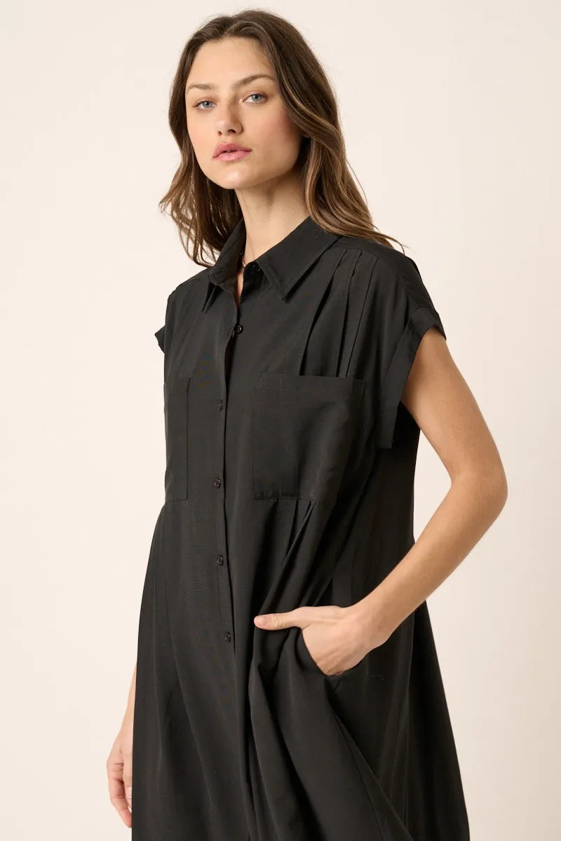 Black Pleat Detail Front Oversize Shirt Mini Dress sold by Pinkblush product image thumbnail 4