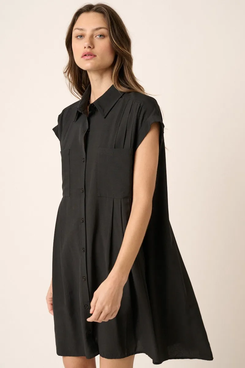 Black Pleat Detail Front Oversize Shirt Mini Dress sold by Pinkblush product image thumbnail 2