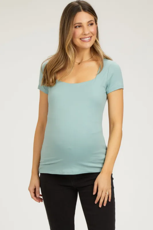 Light Olive Square Neck Short Sleeve Maternity Top sold by Pinkblush