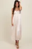 Cream Satin Pleated Maternity Midi Dress sold by Pinkblush