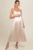 Cream Satin Pleated Maternity Midi Dress sold by Pinkblush