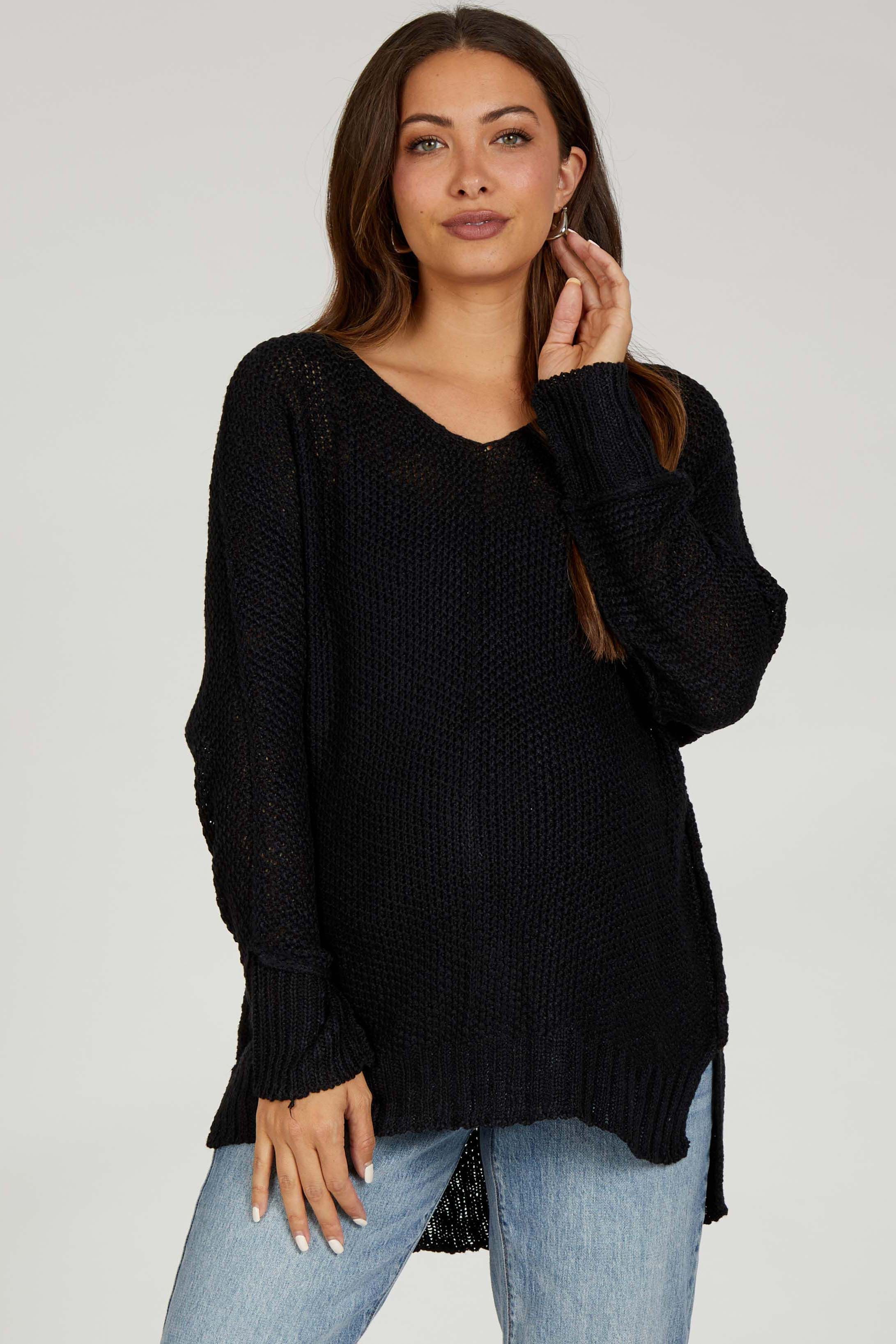 Black Chunky Knit Side Slit Maternity Sweater sold by Pinkblush