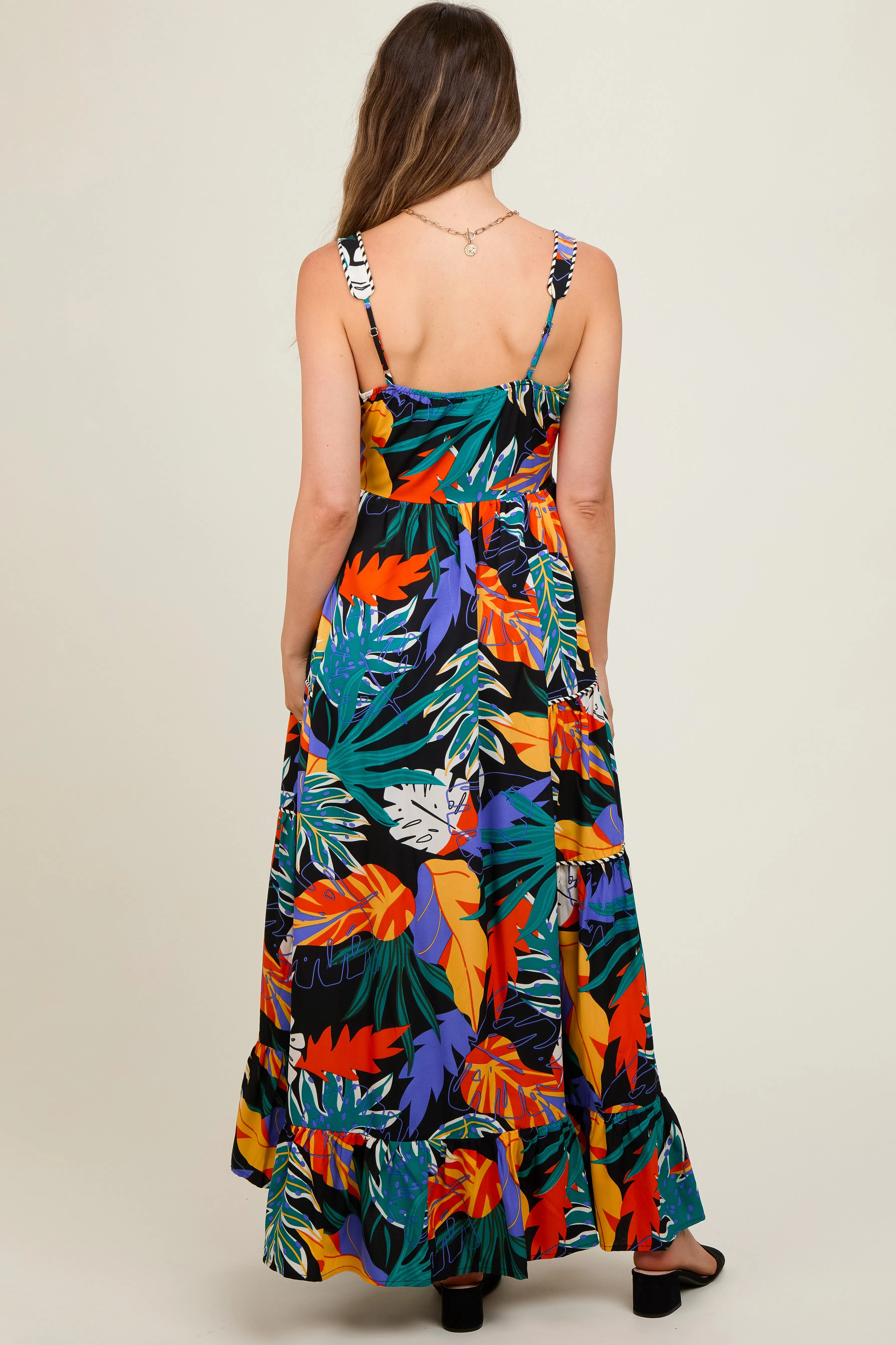 Black Leaf Print Tiered Maternity Dress sold by Pinkblush product image thumbnail 4