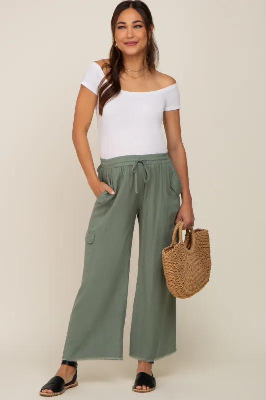 Light Olive Raw Hem Maternity Cargo Pants sold by Pinkblush
