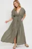 Olive Deep V-Neck Button Down Maternity Maxi Dress sold by Pinkblush