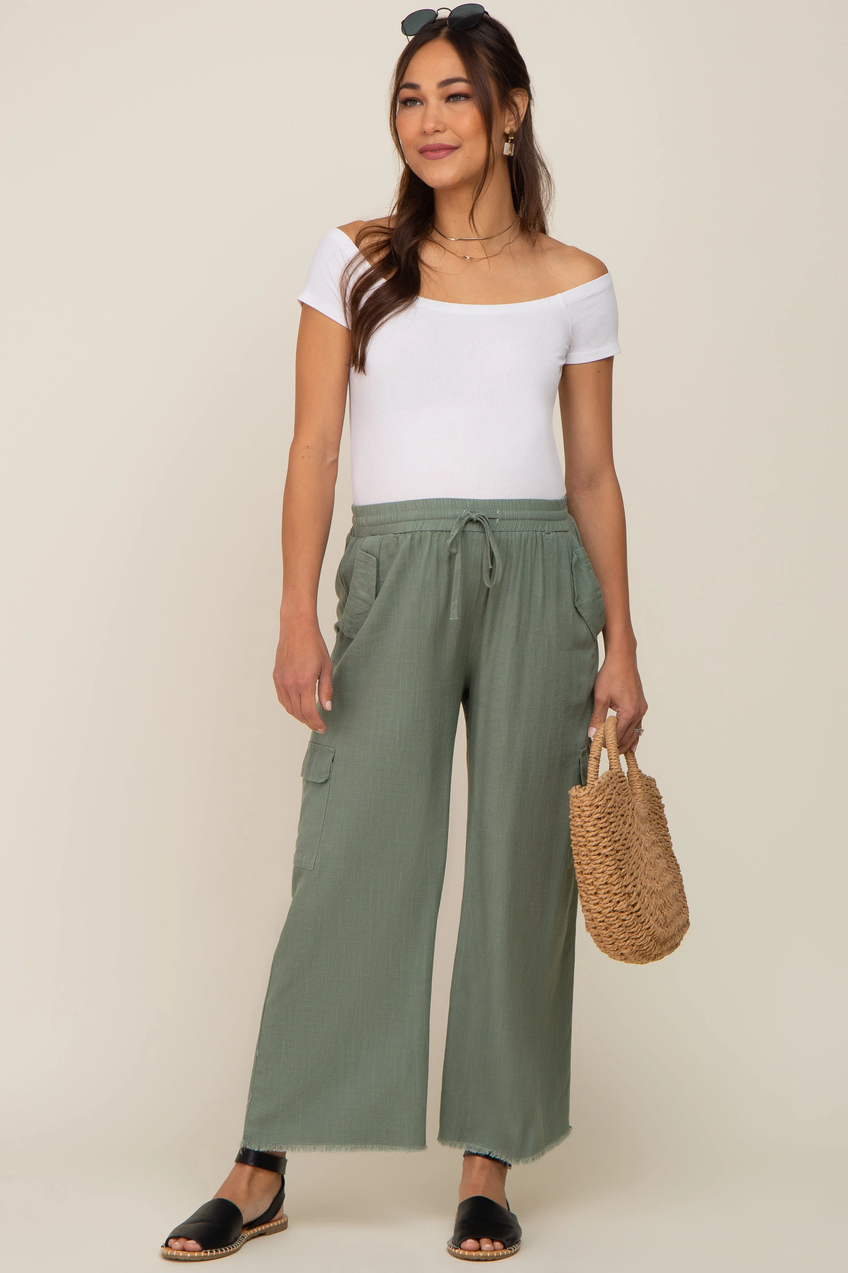 Light Olive Raw Hem Maternity Cargo Pants sold by Pinkblush product image thumbnail 5