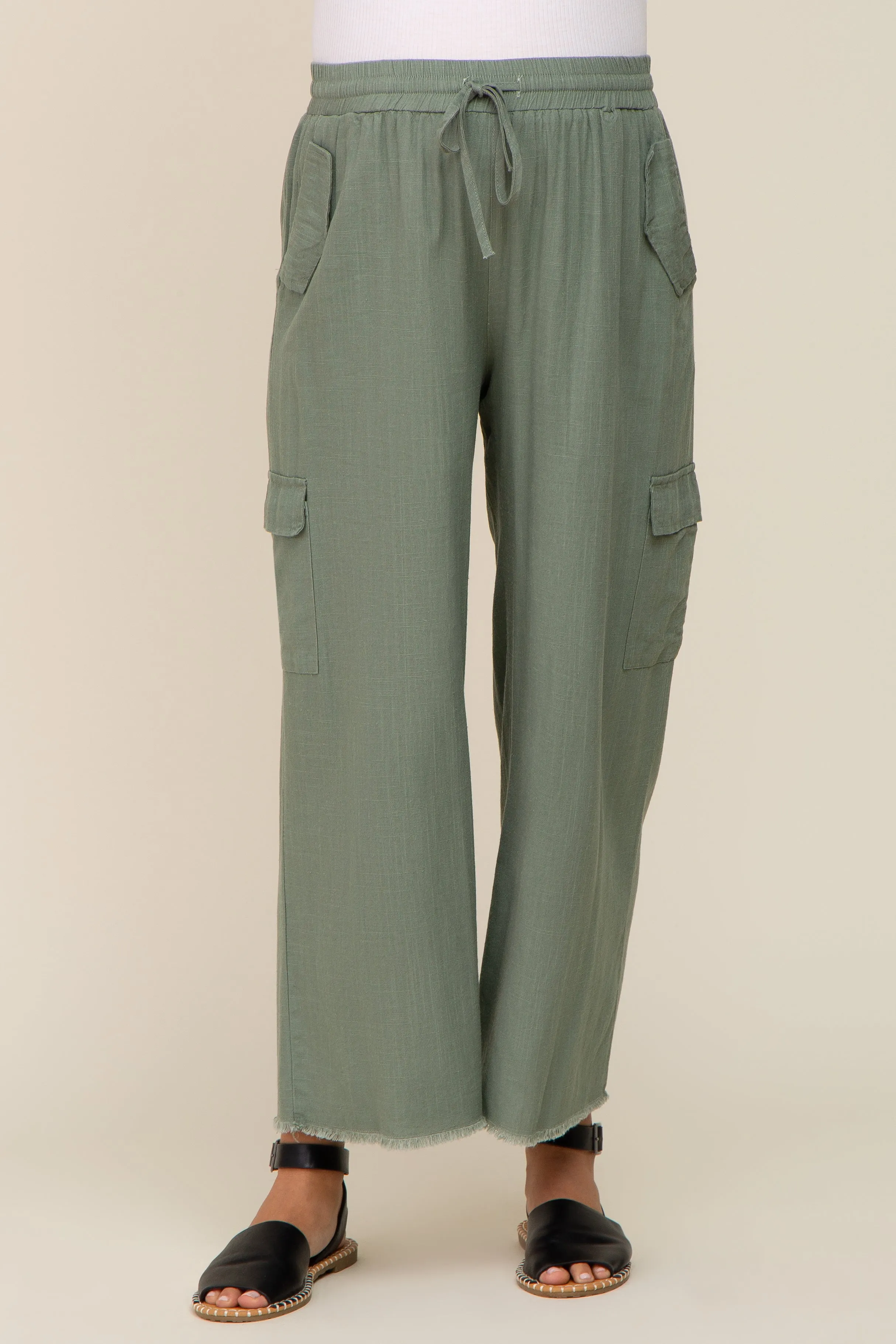Light Olive Raw Hem Maternity Cargo Pants sold by Pinkblush product image thumbnail 2