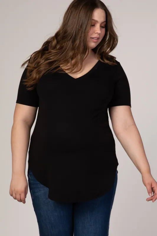 Black V-Neck Short Sleeve Maternity Plus Top sold by Pinkblush