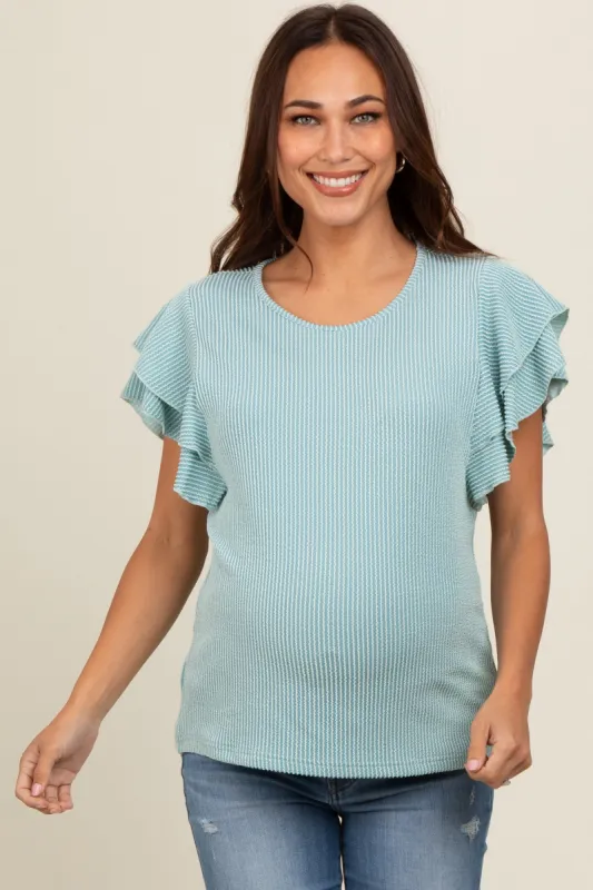 Aqua Ruffle Sleeve Ribbed Maternity Top sold by Pinkblush