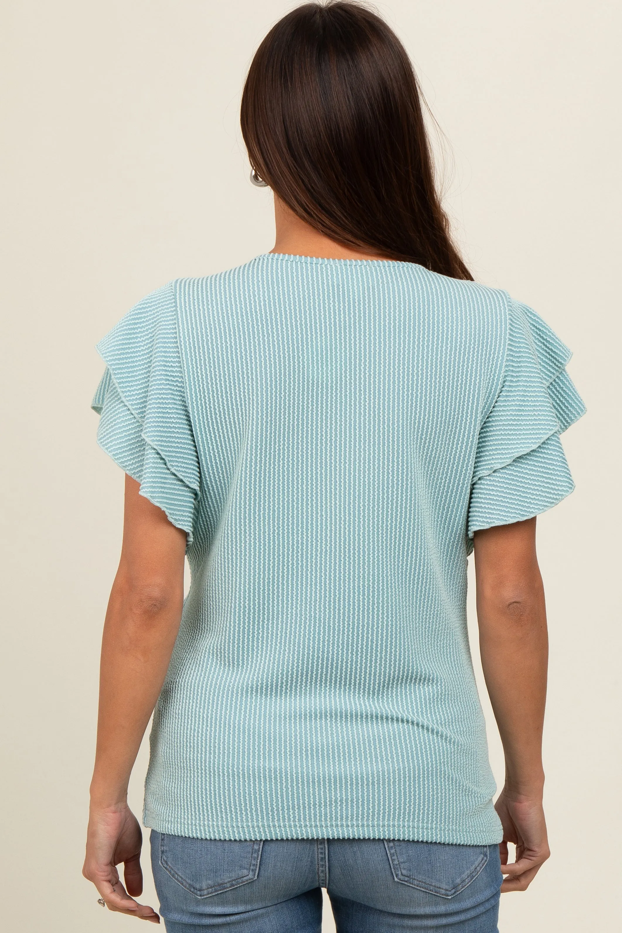 Aqua Ruffle Sleeve Ribbed Maternity Top sold by Pinkblush product image thumbnail 2