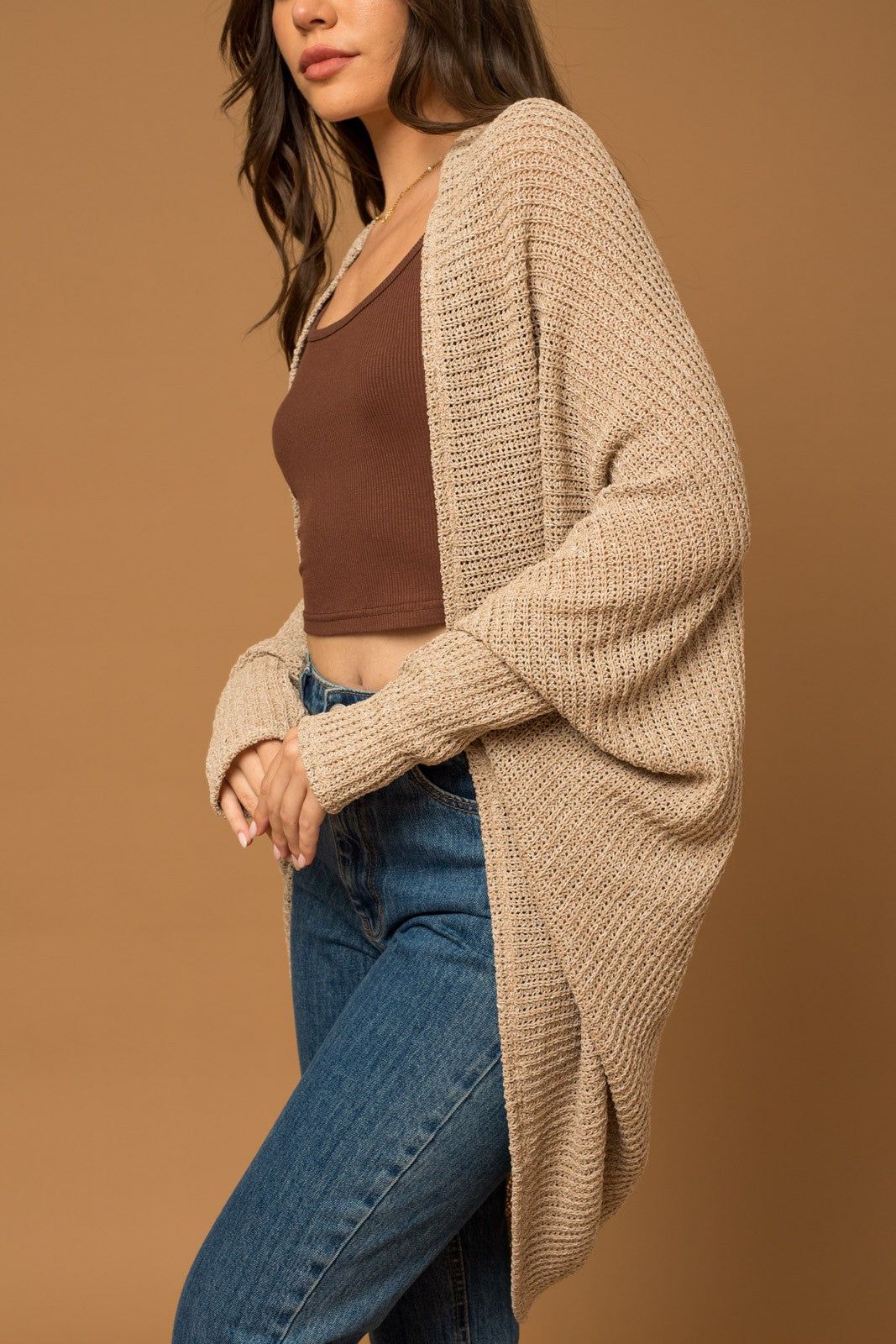 Beige Open Knit Dolman Sleeve Cardigan sold by Pinkblush product image thumbnail 5