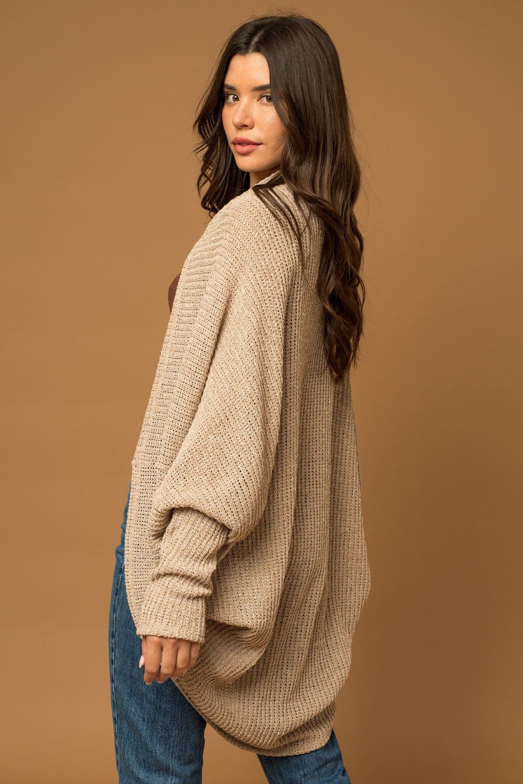 Beige Open Knit Dolman Sleeve Cardigan sold by Pinkblush product image thumbnail 2