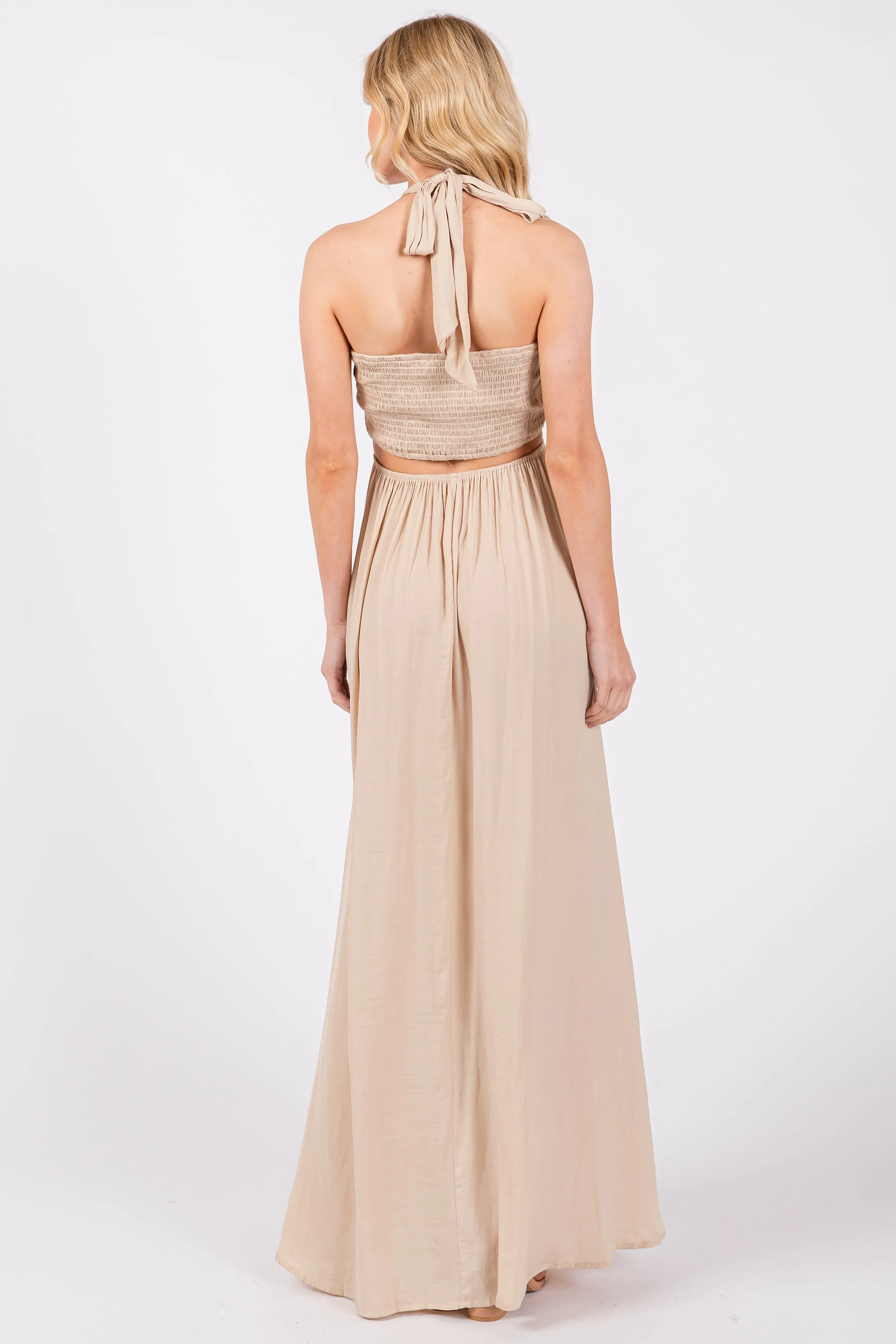 Beige Halter Cutout Maxi Dress sold by Pinkblush product image thumbnail 3