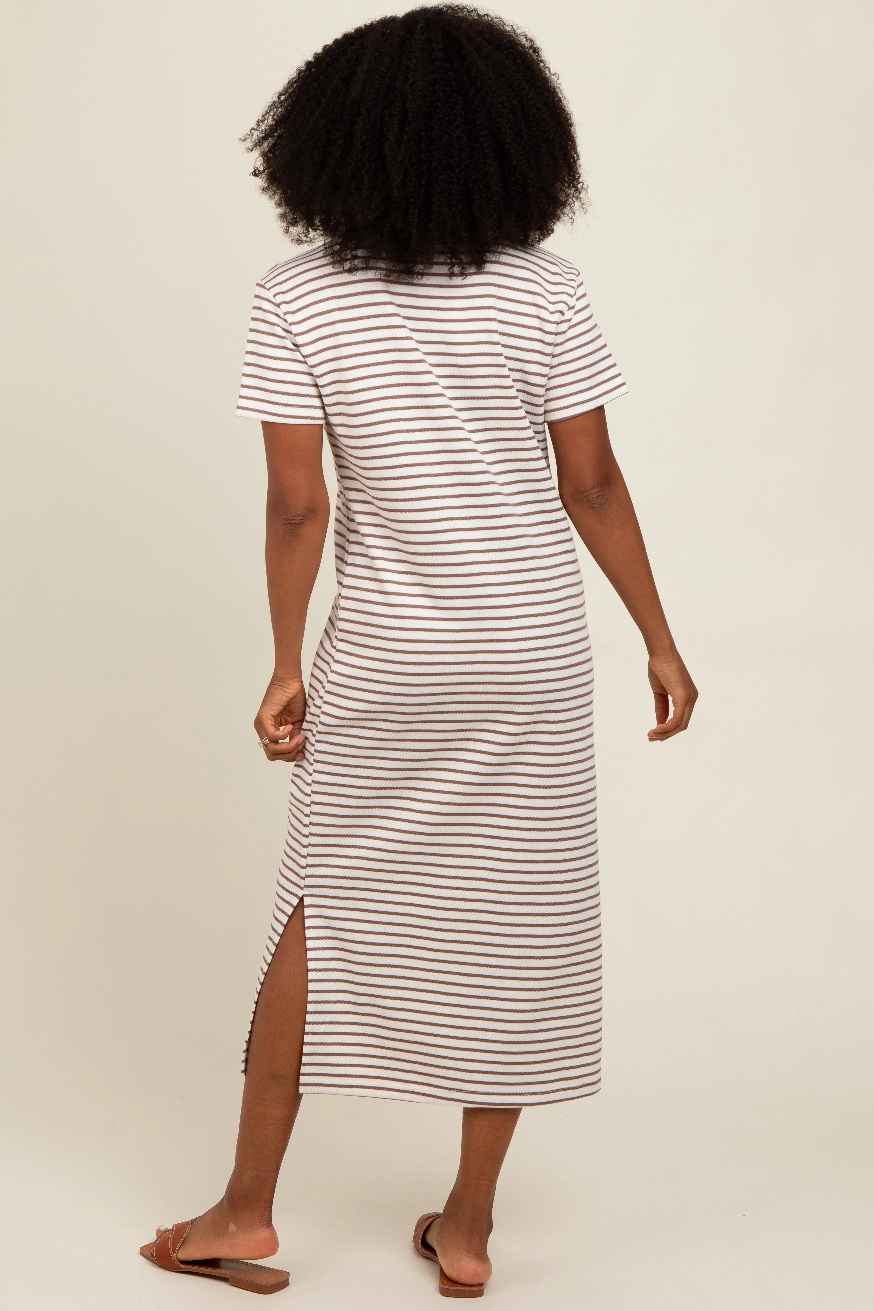 Cream Striped Short Sleeve T-Shirt Midi Dress sold by Pinkblush product image thumbnail 4