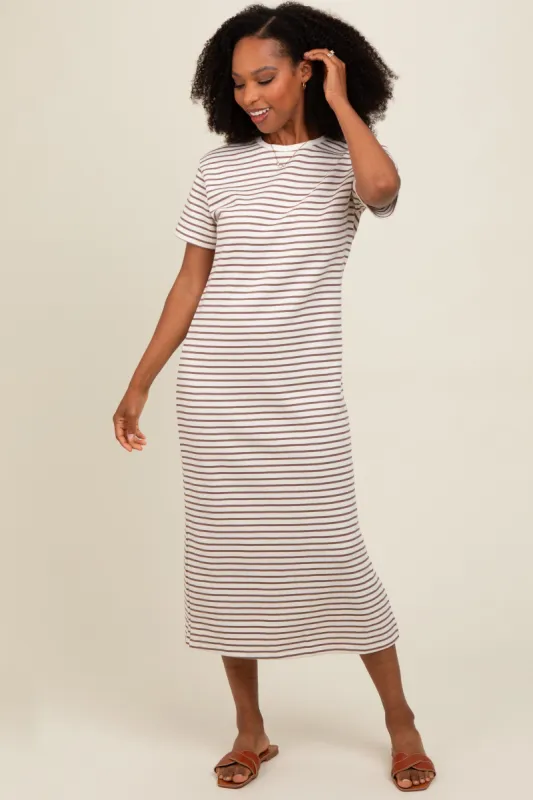 Cream Striped Short Sleeve T-Shirt Midi Dress sold by Pinkblush