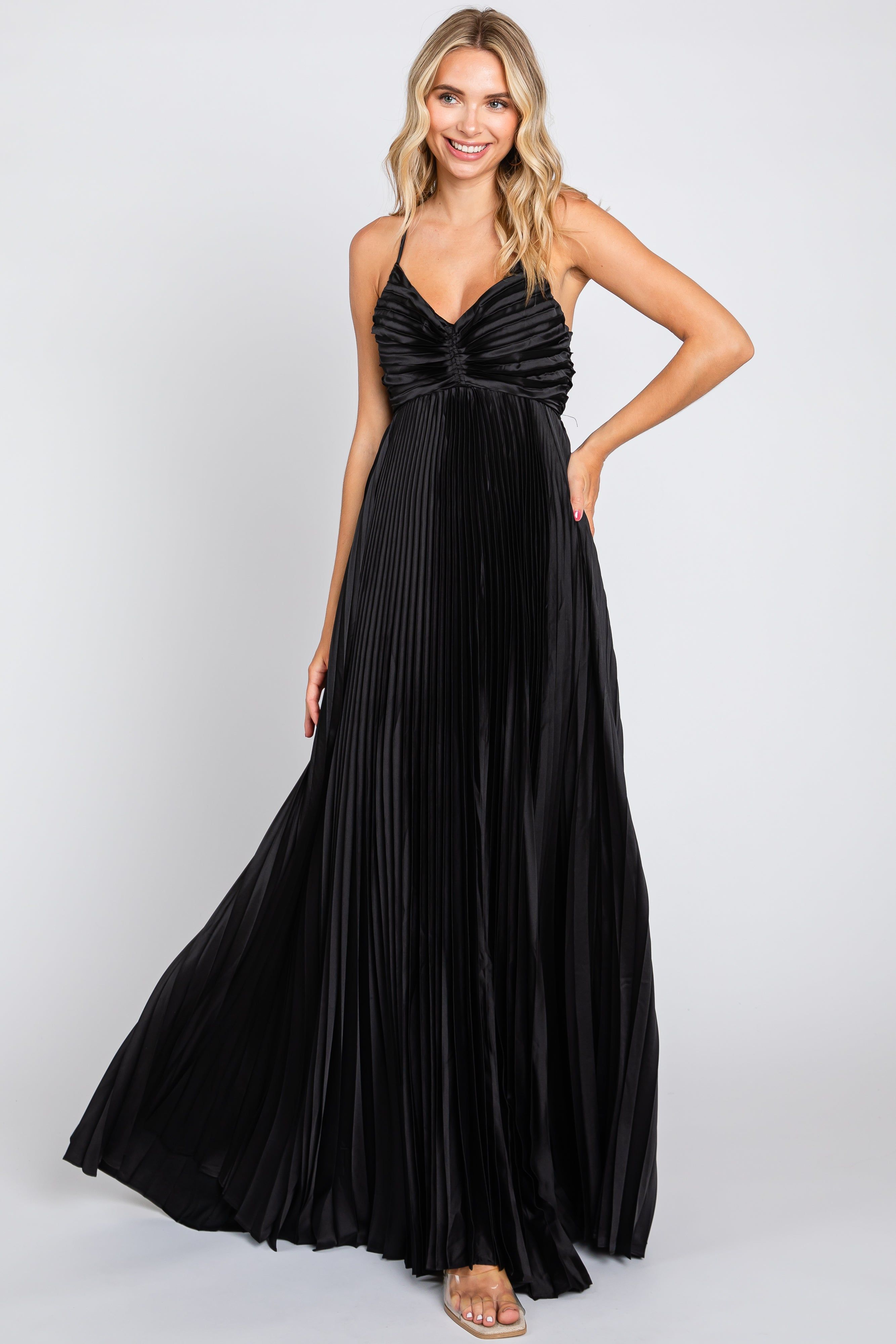 Black Satin Pleated Cutout Maternity Gown sold by Pinkblush product image thumbnail 5