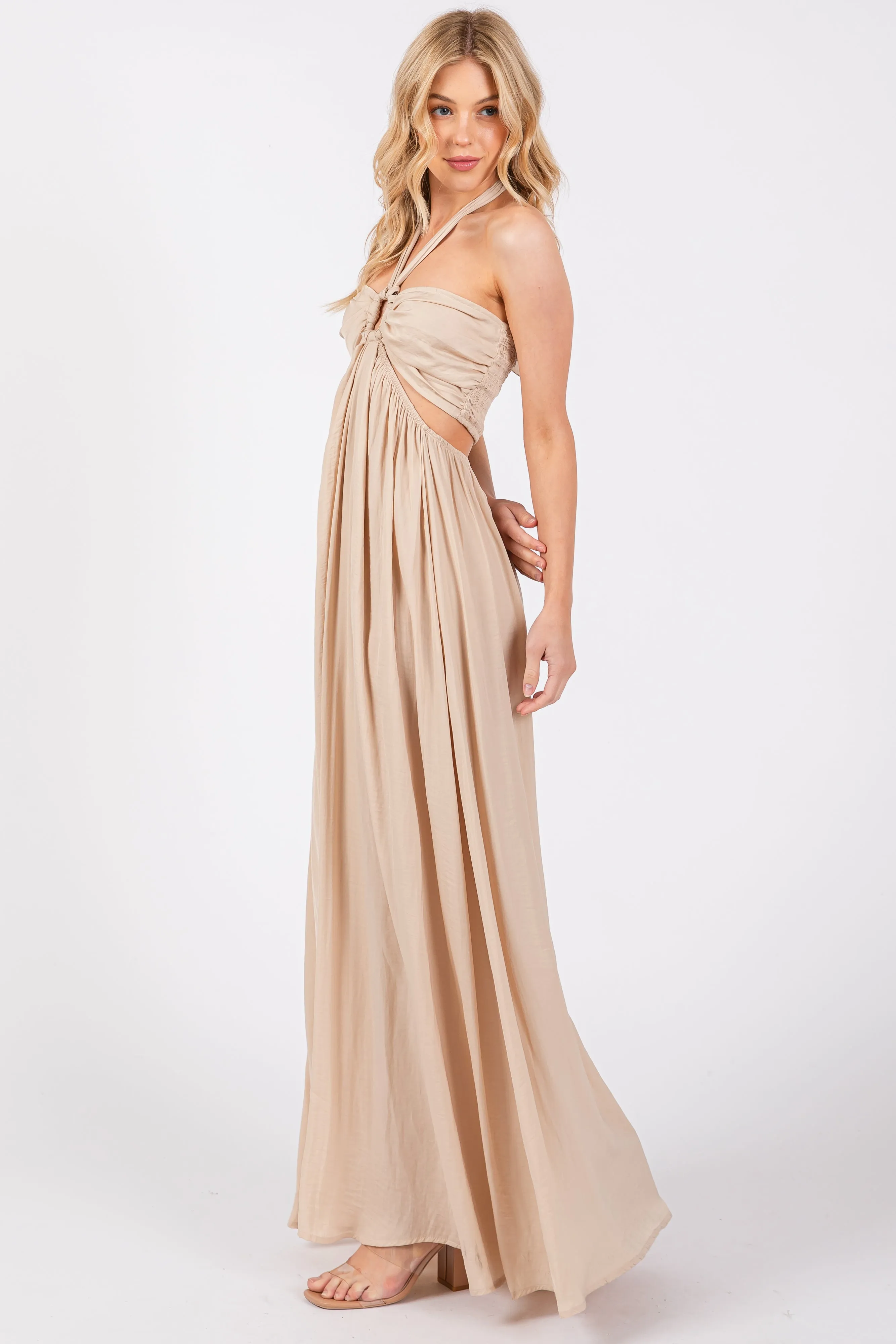 Beige Halter Cutout Maxi Dress sold by Pinkblush product image thumbnail 2