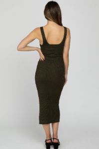 Olive Ribbed Sleeveless Knit Maternity Midi Dress sold by Pinkblush