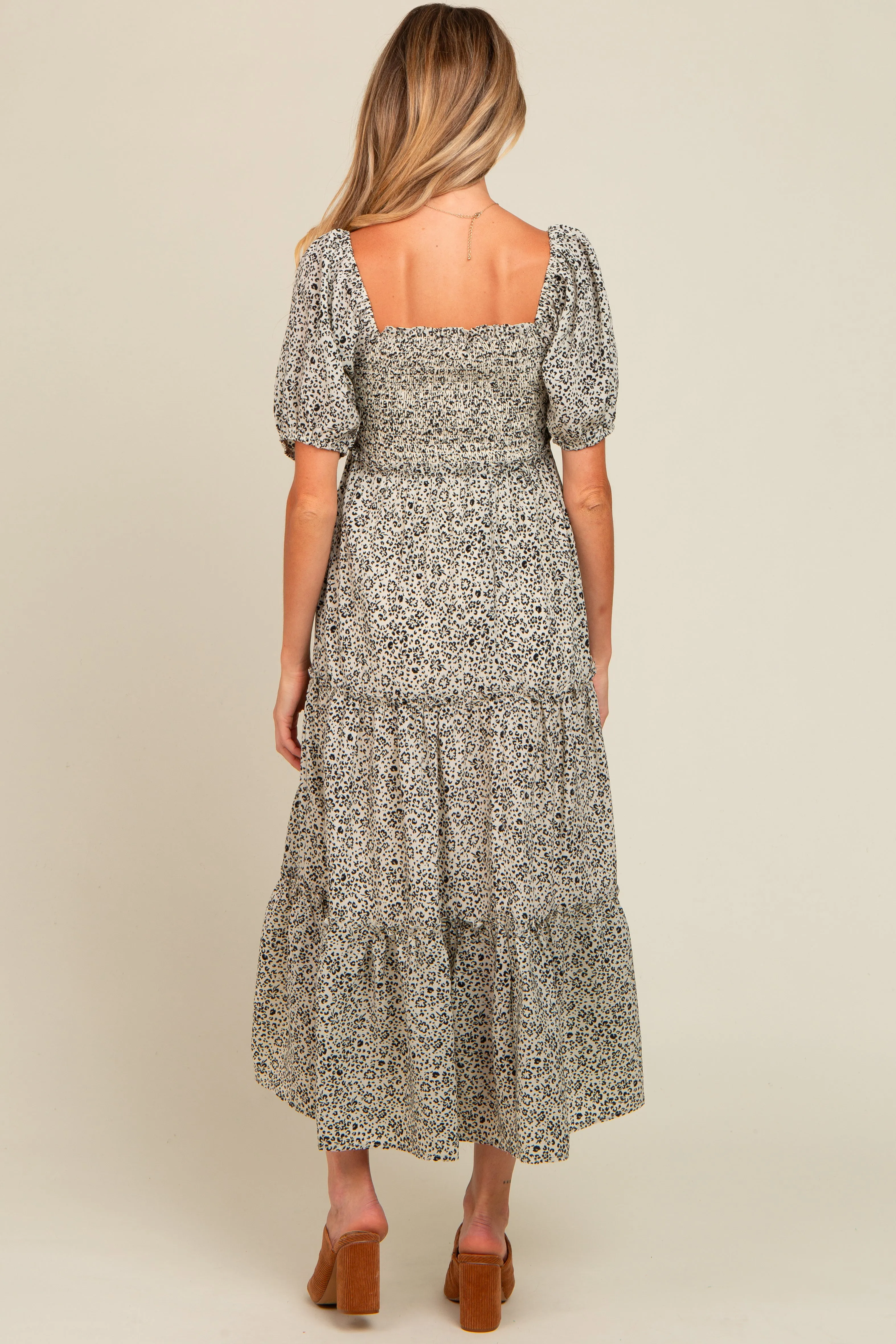 Cream Floral Leopard Print Maternity Midi Dress sold by Pinkblush product image thumbnail 4