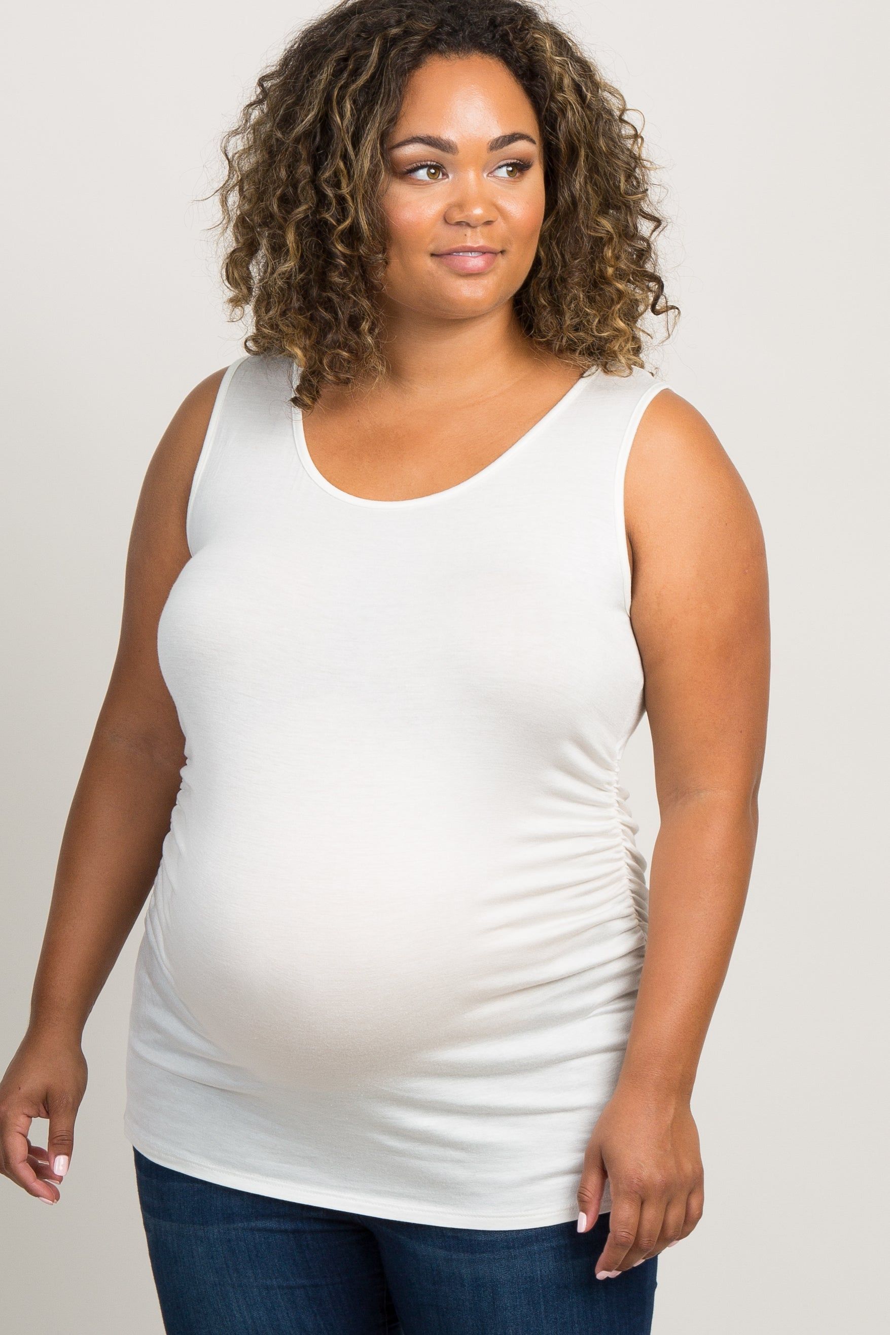 PinkBlush White Ruched Fitted Maternity Plus Tank Top sold by Pinkblush product image thumbnail 2