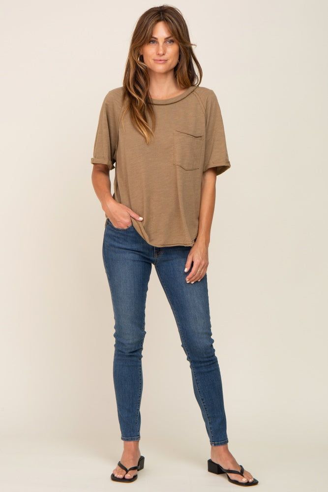 Mocha Front Pocket Raw Edge Trim Short Sleeve Top sold by Pinkblush product image thumbnail 5
