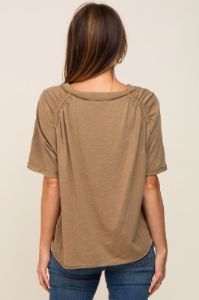 Mocha Front Pocket Raw Edge Trim Short Sleeve Top sold by Pinkblush
