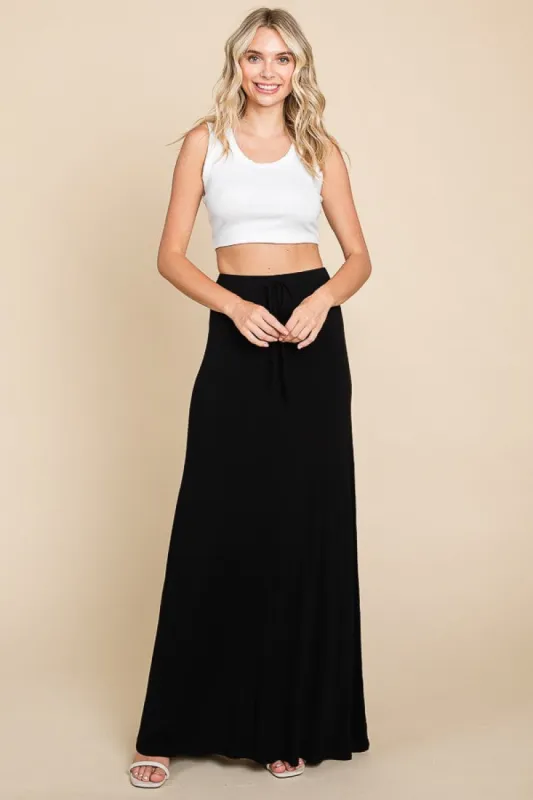 Black Front Tie Accent Maxi Skirt sold by Pinkblush