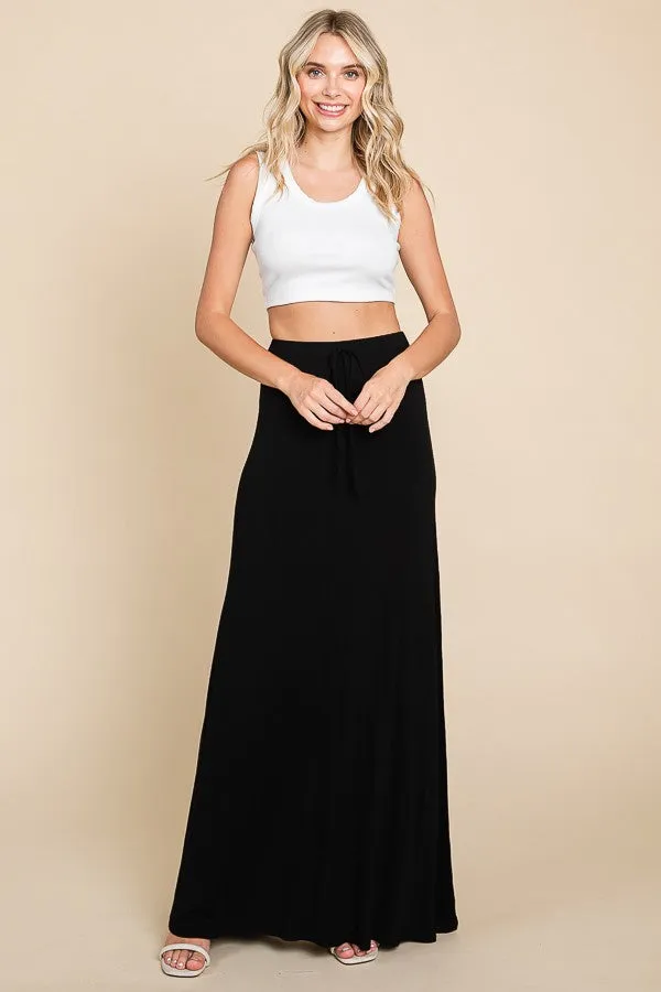 Black Front Tie Accent Maxi Skirt sold by Pinkblush