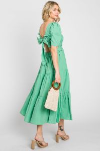 Green Smocked Tiered Ruffle Maternity Midi Dress sold by Pinkblush