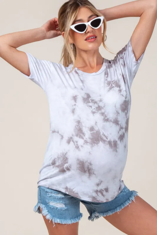 Grey Tie Dye Short Sleeve Maternity Top sold by Pinkblush