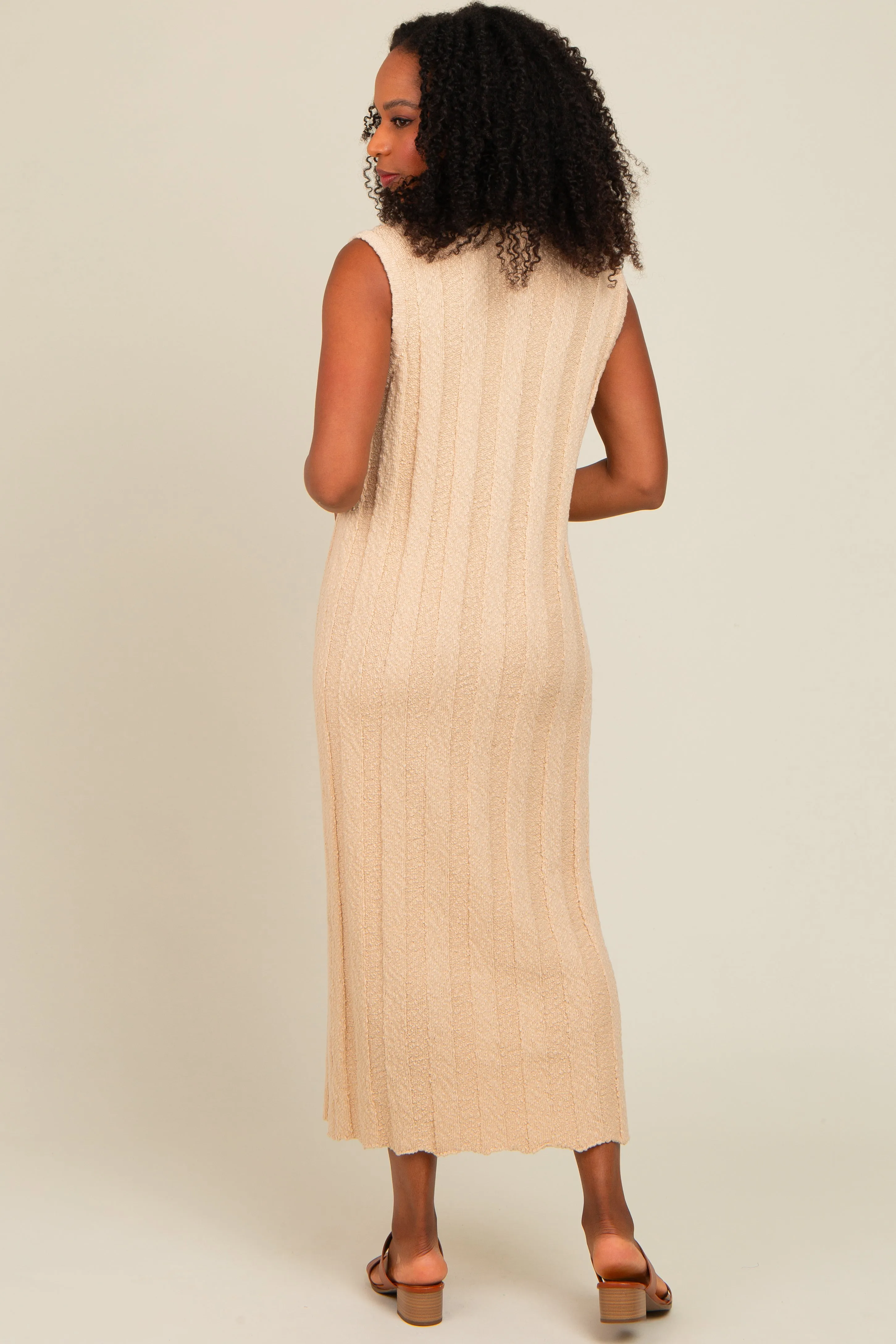 Cream Ribbed Knit Sleeveless Dress sold by Pinkblush product image thumbnail 3