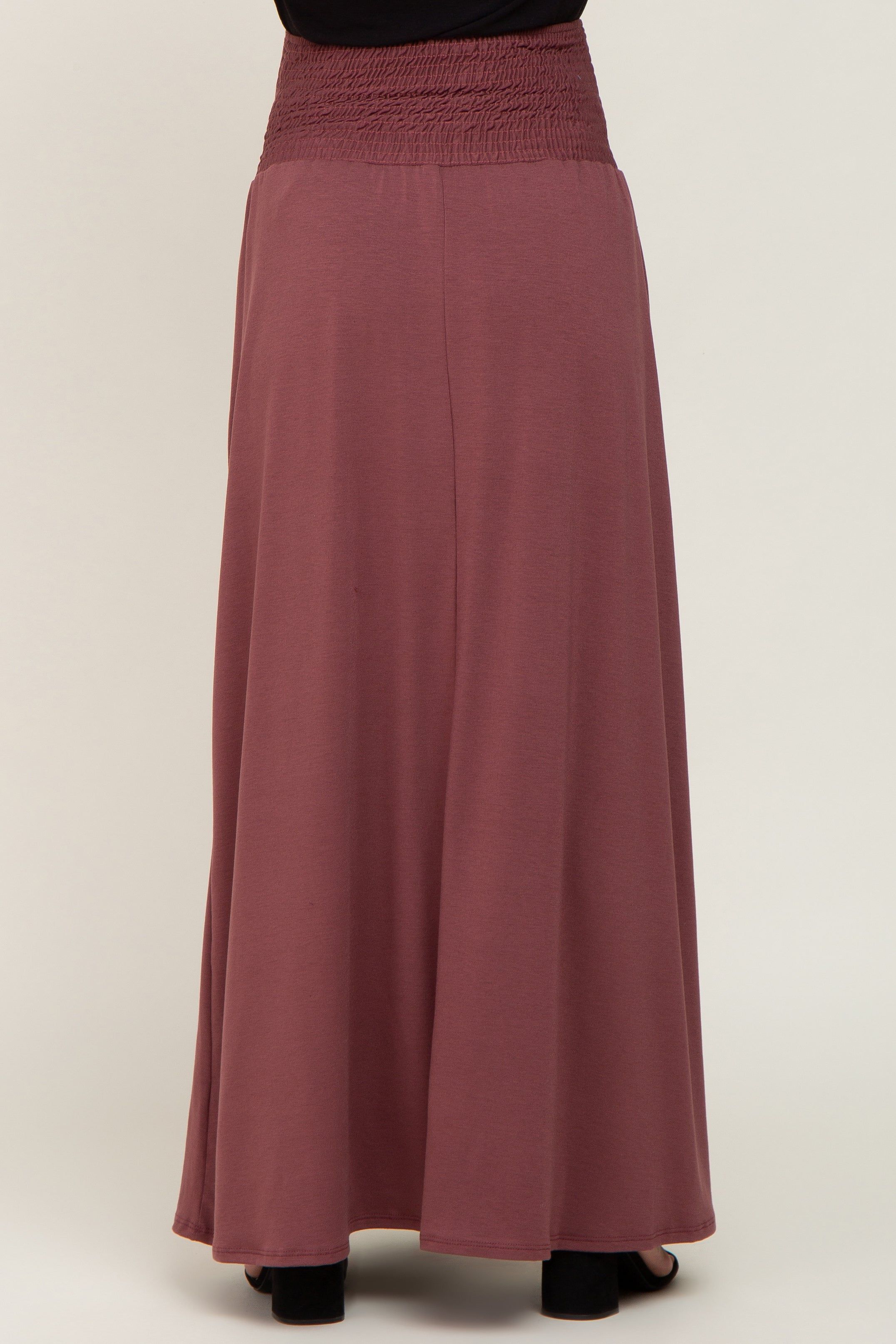 Burgundy Smocked High Waisted Maternity Maxi Skirt sold by Pinkblush product image thumbnail 4