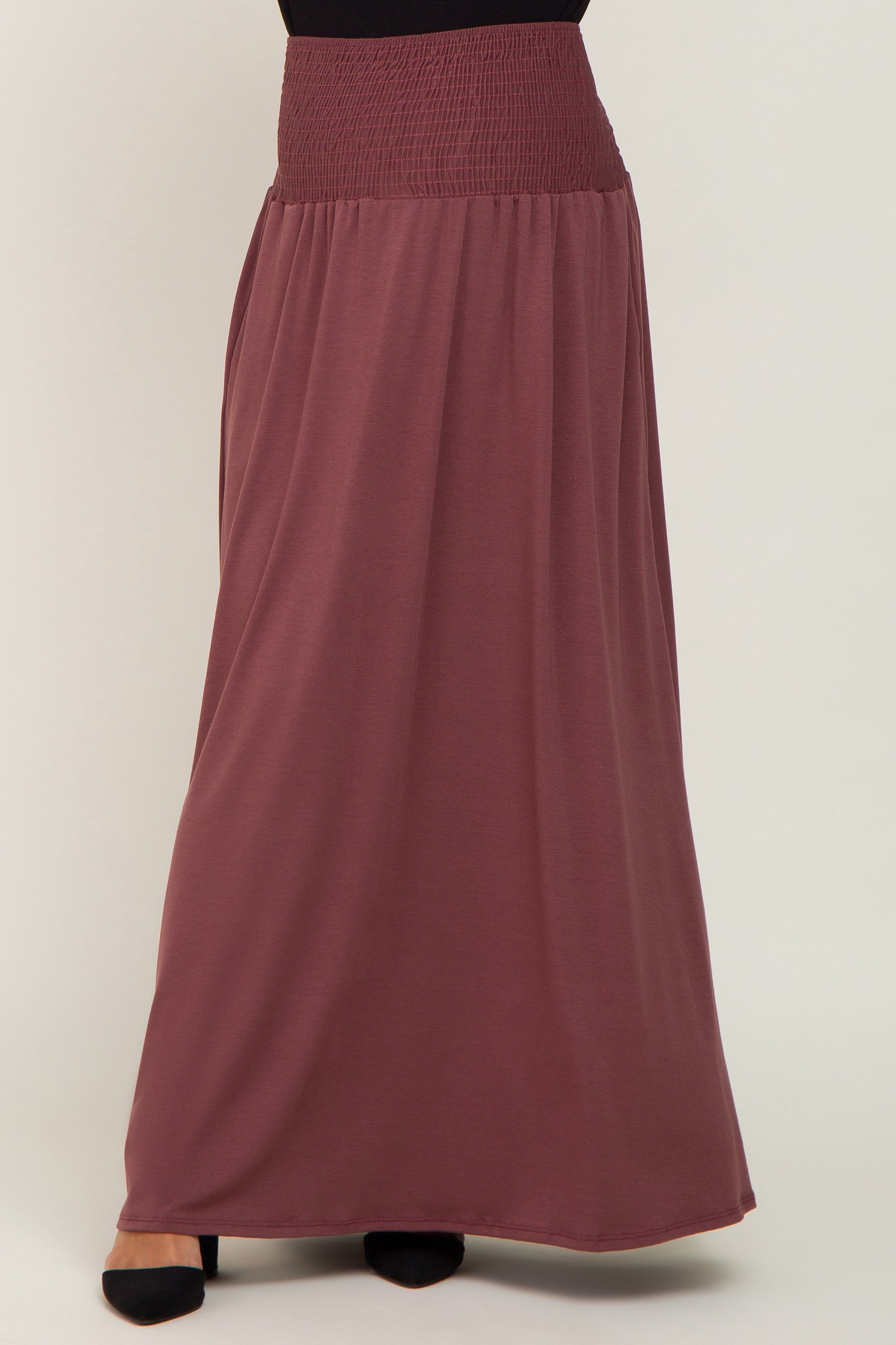 Burgundy Smocked High Waisted Maternity Maxi Skirt sold by Pinkblush product image thumbnail 2