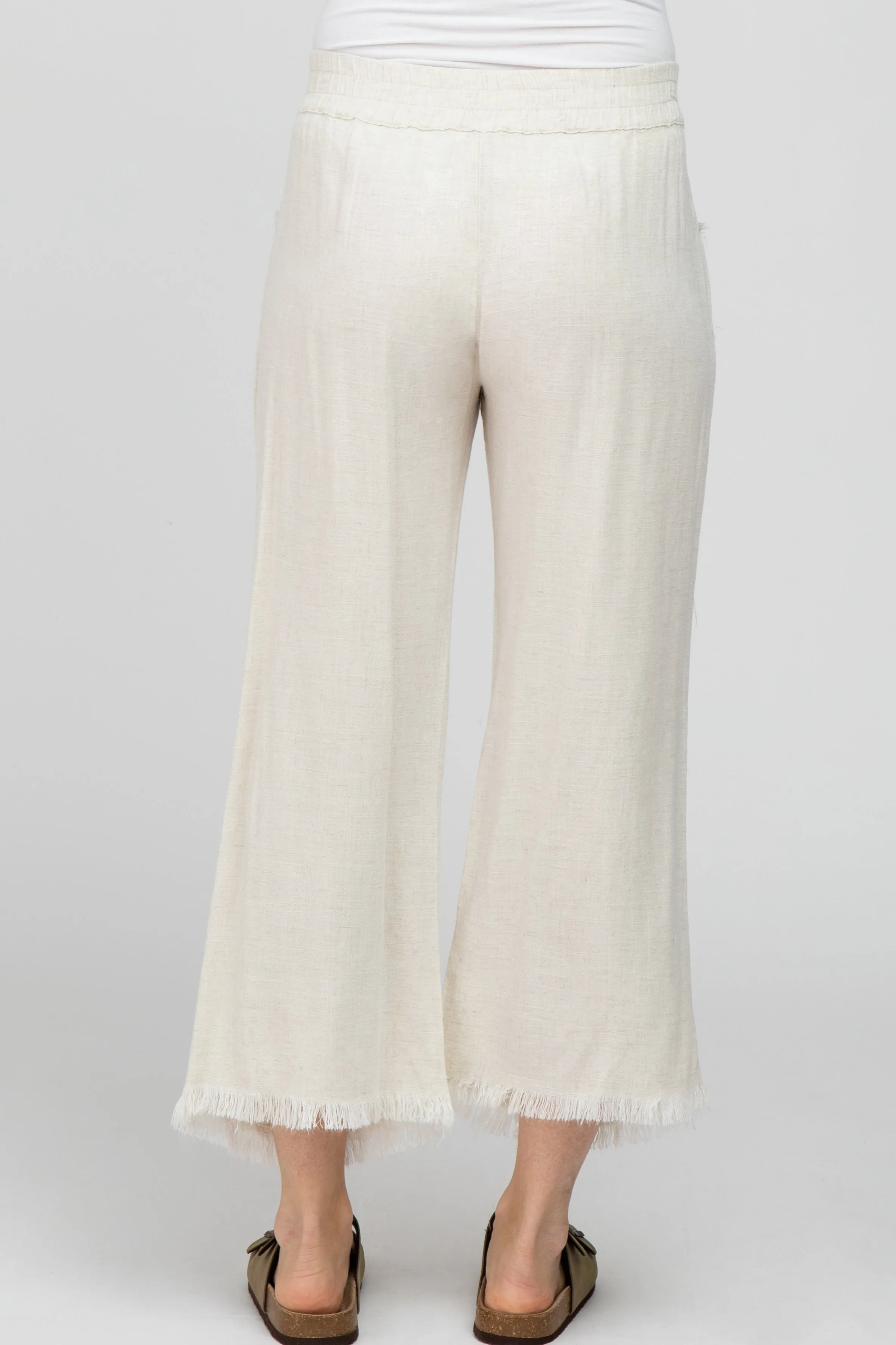 Cream Linen Frayed Hem Crop Maternity Pants sold by Pinkblush product image thumbnail 4