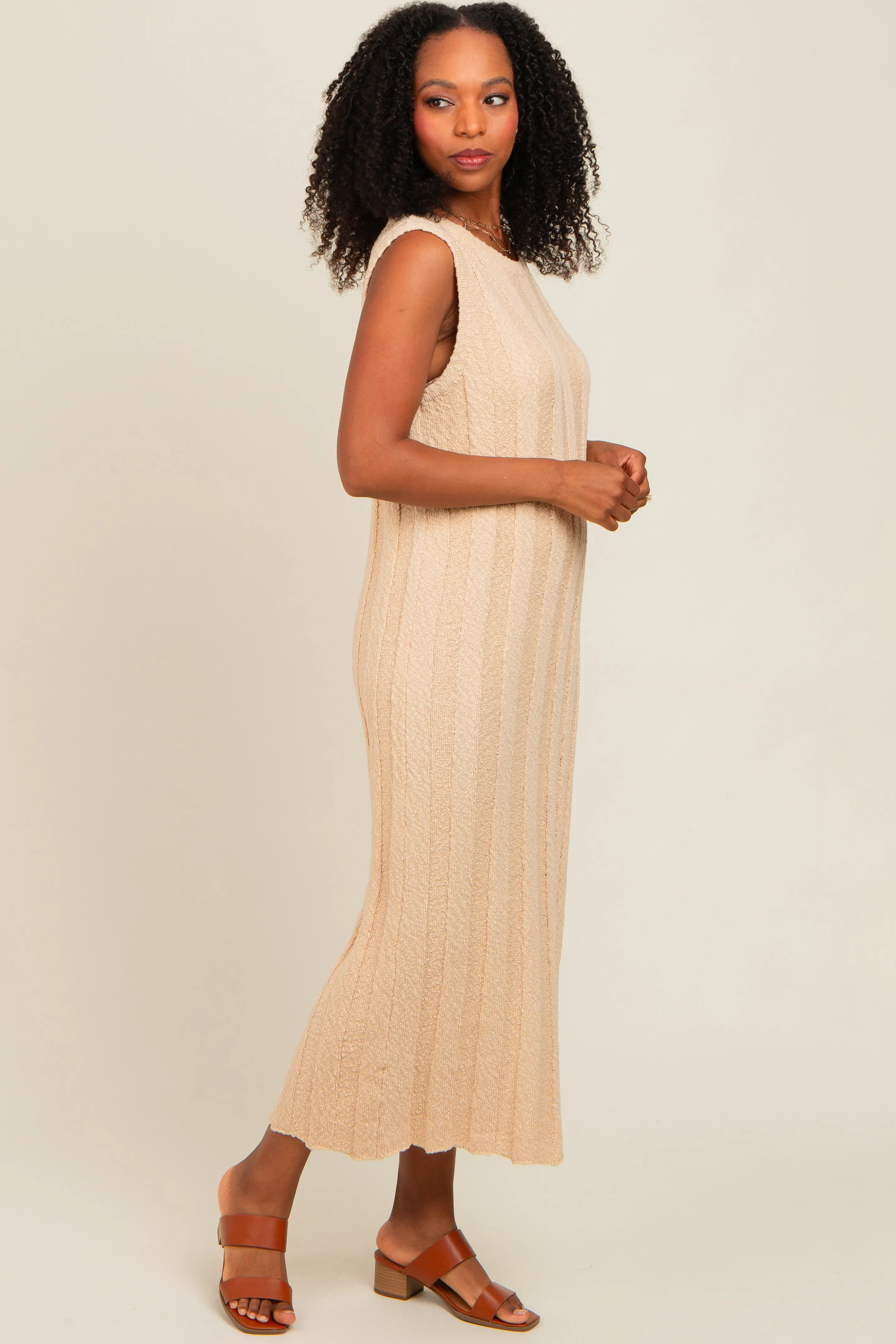 Cream Ribbed Knit Sleeveless Dress sold by Pinkblush product image thumbnail 2