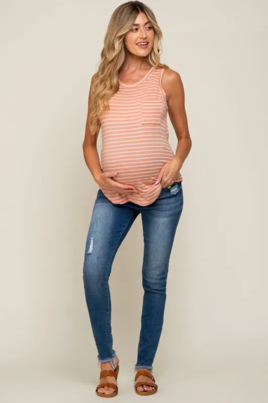 Blue Distressed Maternity Skinny Jeans sold by Pinkblush