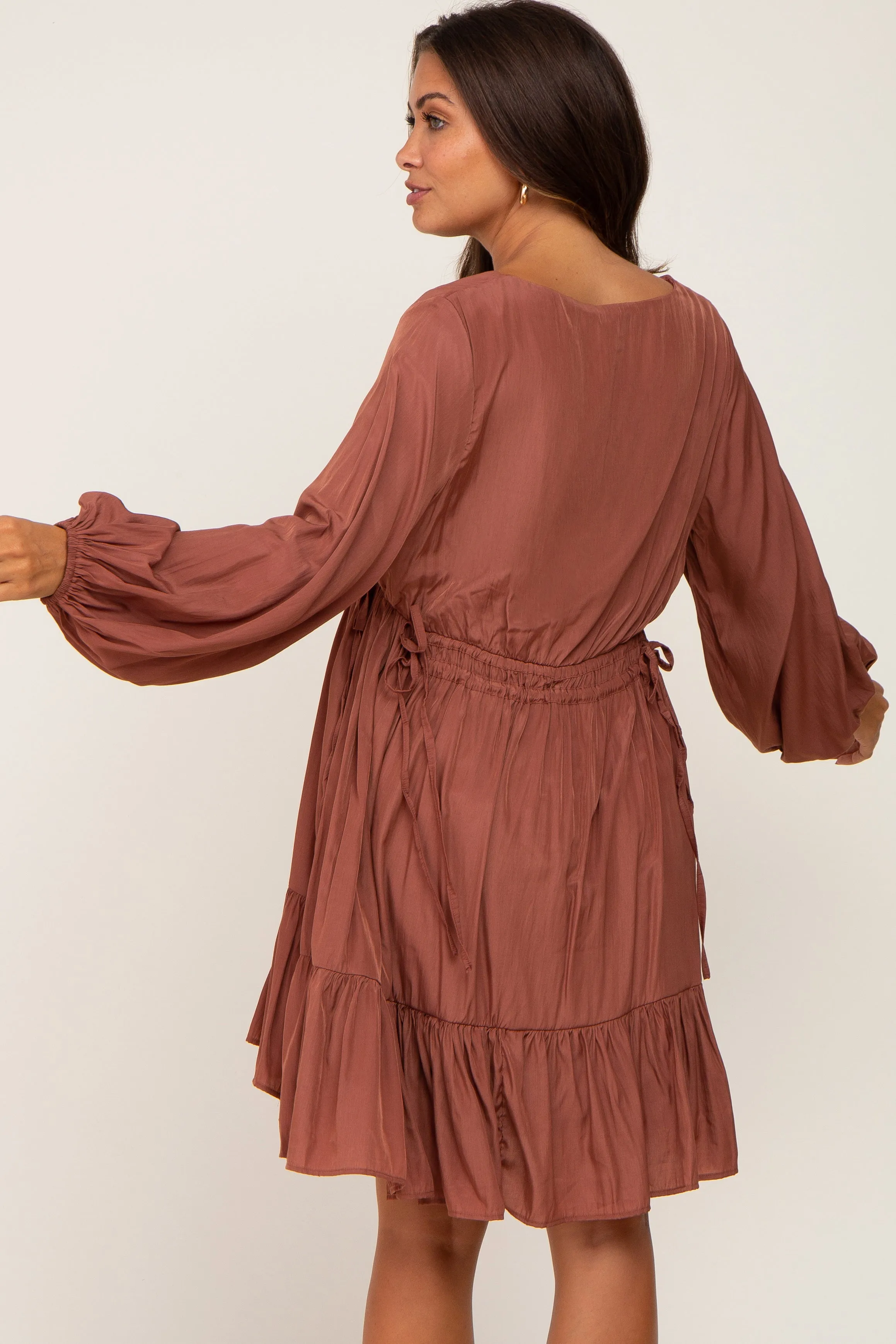 Rust V-Neck Cinched Maternity Dress sold by Pinkblush product image thumbnail 3